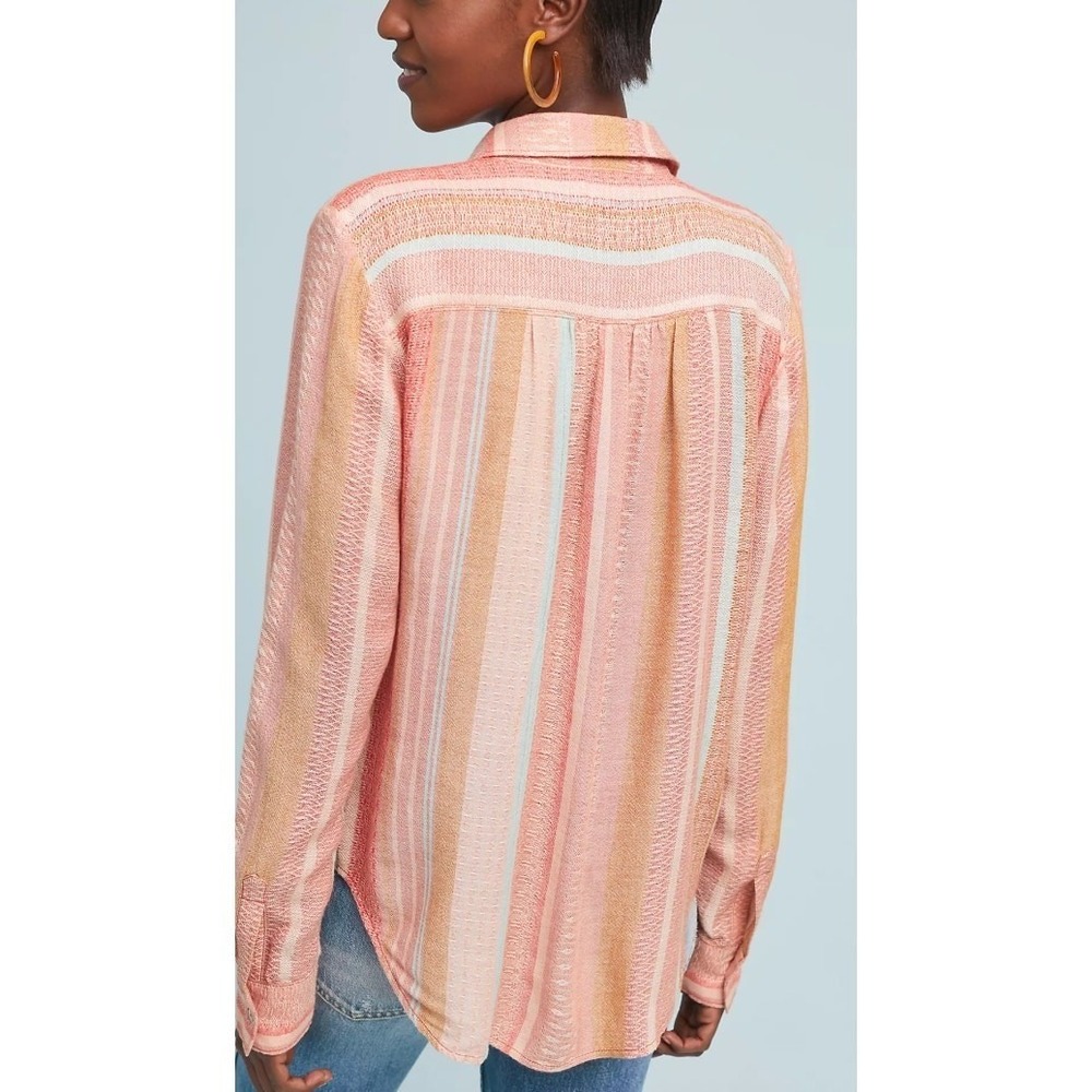 Maeve Anthropologie Top Women Size 0 Pink Calipatria Stripe Button Down Boho - Picture 4 of 11